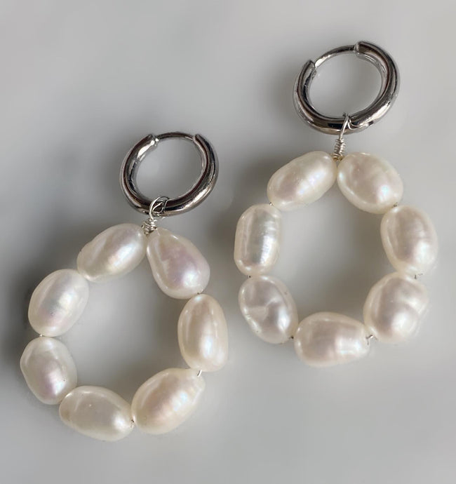 Fresh Water Baroque Pearl Hoop Earrings