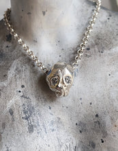 Load image into Gallery viewer, Salt & Pepper Diamond Baby Skull Necklace