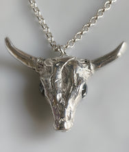 Load image into Gallery viewer, Bull Skull Necklace with Black Diamonds