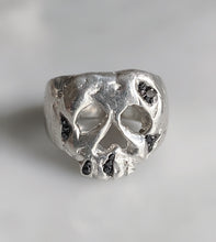 Load image into Gallery viewer, 14k White Gold & Black Diamond Druzy Skull Ring