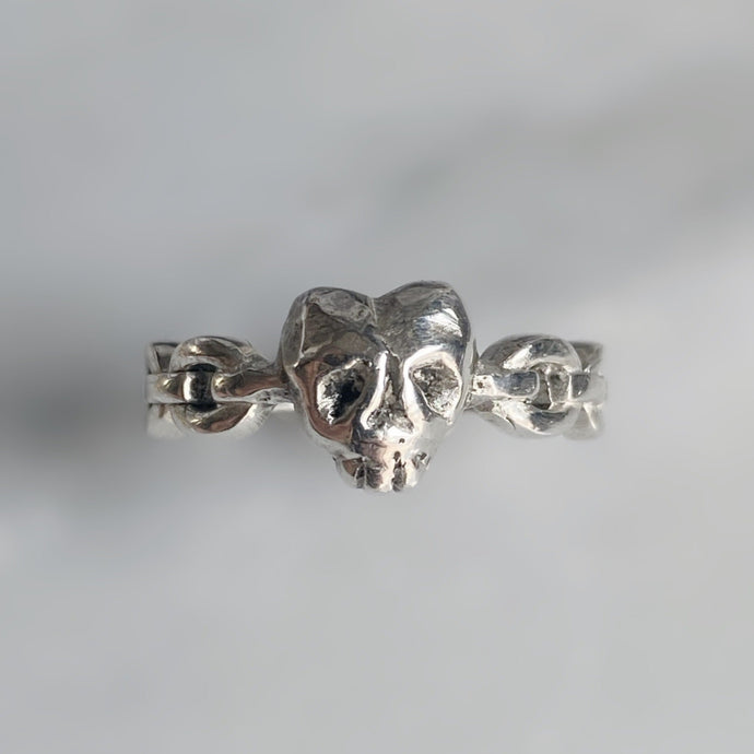Chained Skull Heart Ring in Sterling Silver