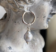 Load image into Gallery viewer, Baby Grey Pearl Hoops