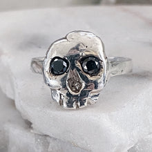 Load image into Gallery viewer, Skull Ring with Black Diamond Eyes