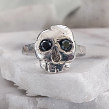 Load image into Gallery viewer, Skull Ring with Black Diamond Eyes
