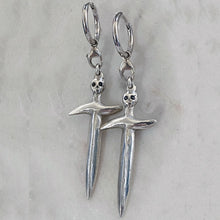 Load image into Gallery viewer, Black Diamond Skull Dagger Hoops