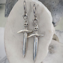 Load image into Gallery viewer, Black Diamond Skull Dagger Hoops
