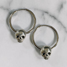 Load image into Gallery viewer, Skull Sterling Silver Hoop Earrings