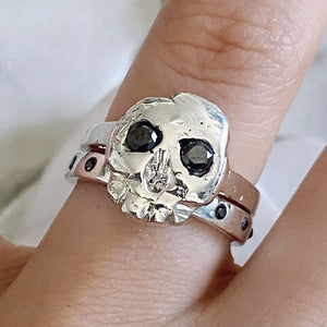 Skull Ring with Black Diamond Eyes