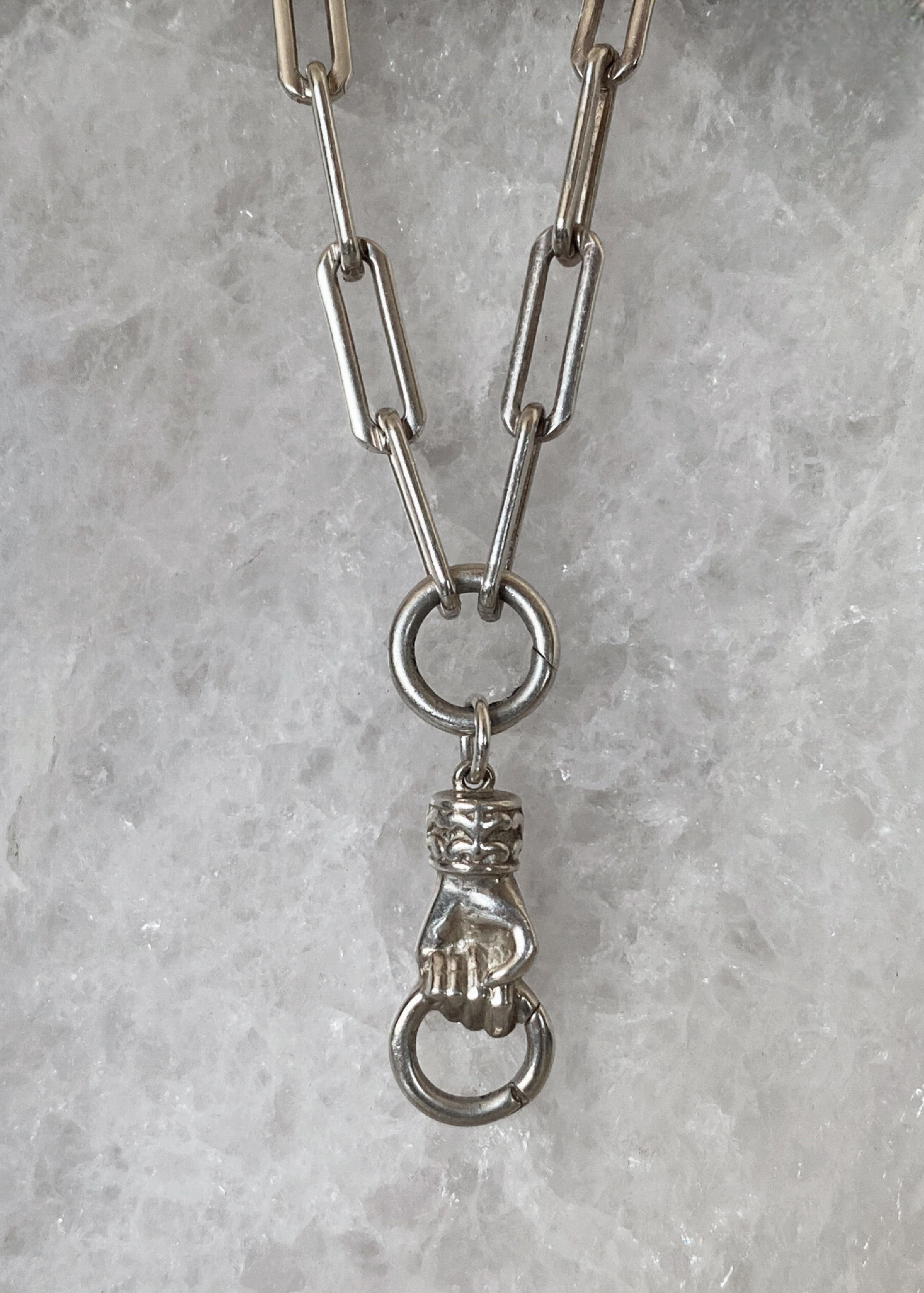 Sterling Silver Paperclip Chain with Annex Link & Hand Charm