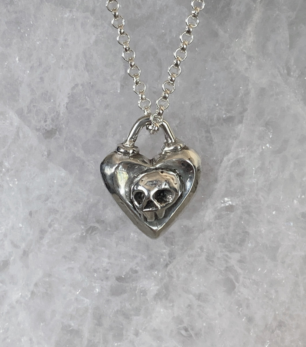 Heart Skull Padlock Necklace