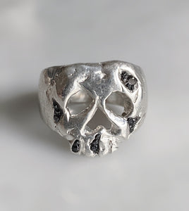 Sterling Silver & Black Diamond Druzy Skull Ring