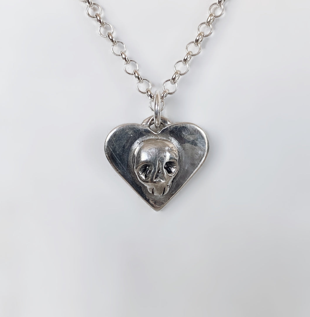 Skull Heart Cameo Necklace