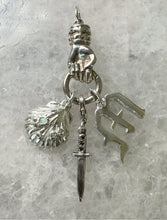 Load image into Gallery viewer, Old English Initial Charm Letter M paired with other charms 