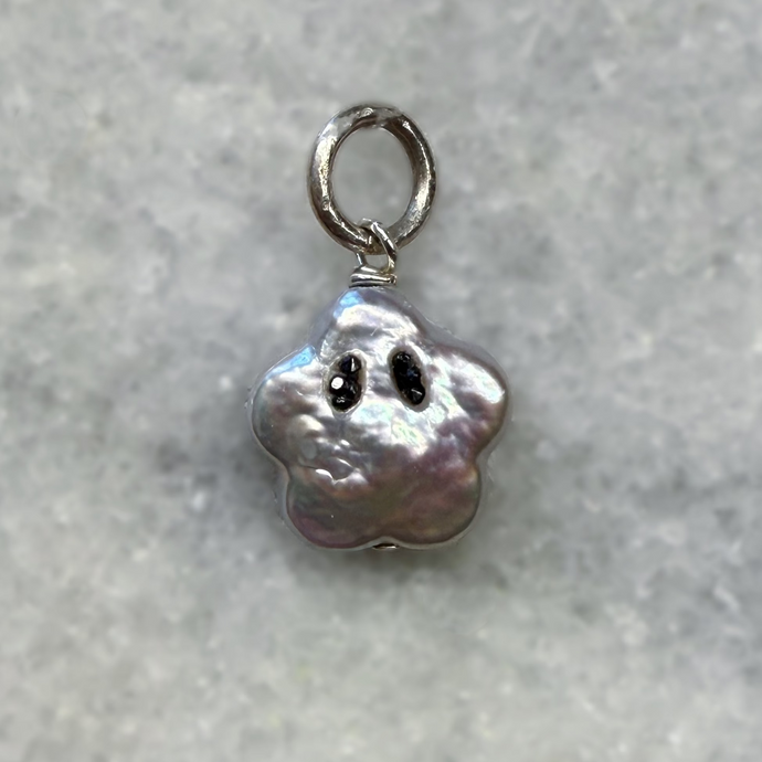 Star ghost pearl black diamond charm sterling silver hardware