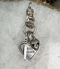 Load image into Gallery viewer, black diamond dagger charm on a charm holder with other charms