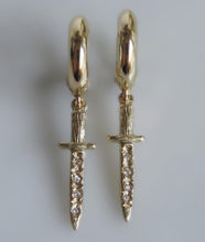 Load image into Gallery viewer, 14K Gold Diamond Dagger Earrings