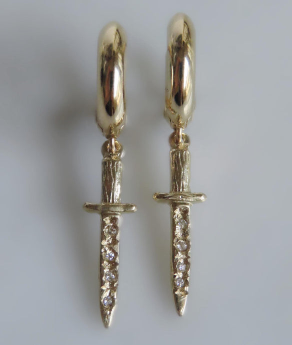 14K Gold Diamond Dagger Earrings
