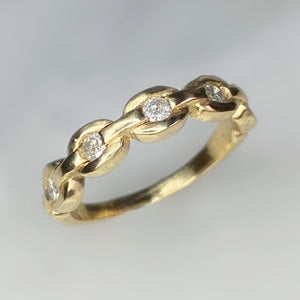 14k Yellow Gold Diamond Chain Ring