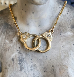 14k yellow gold and salt & pepper diamond handcuff necklace