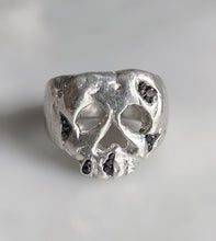 Load image into Gallery viewer, 14k White Gold &amp; Black Diamond Druzy Skull Ring