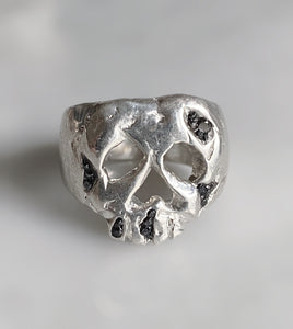 14k White Gold & Black Diamond Druzy Skull Ring