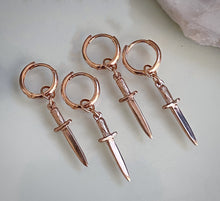Load image into Gallery viewer, 14k Rose Gold Baby Dagger Earrings