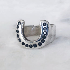 Black Diamond Horseshoe Ring