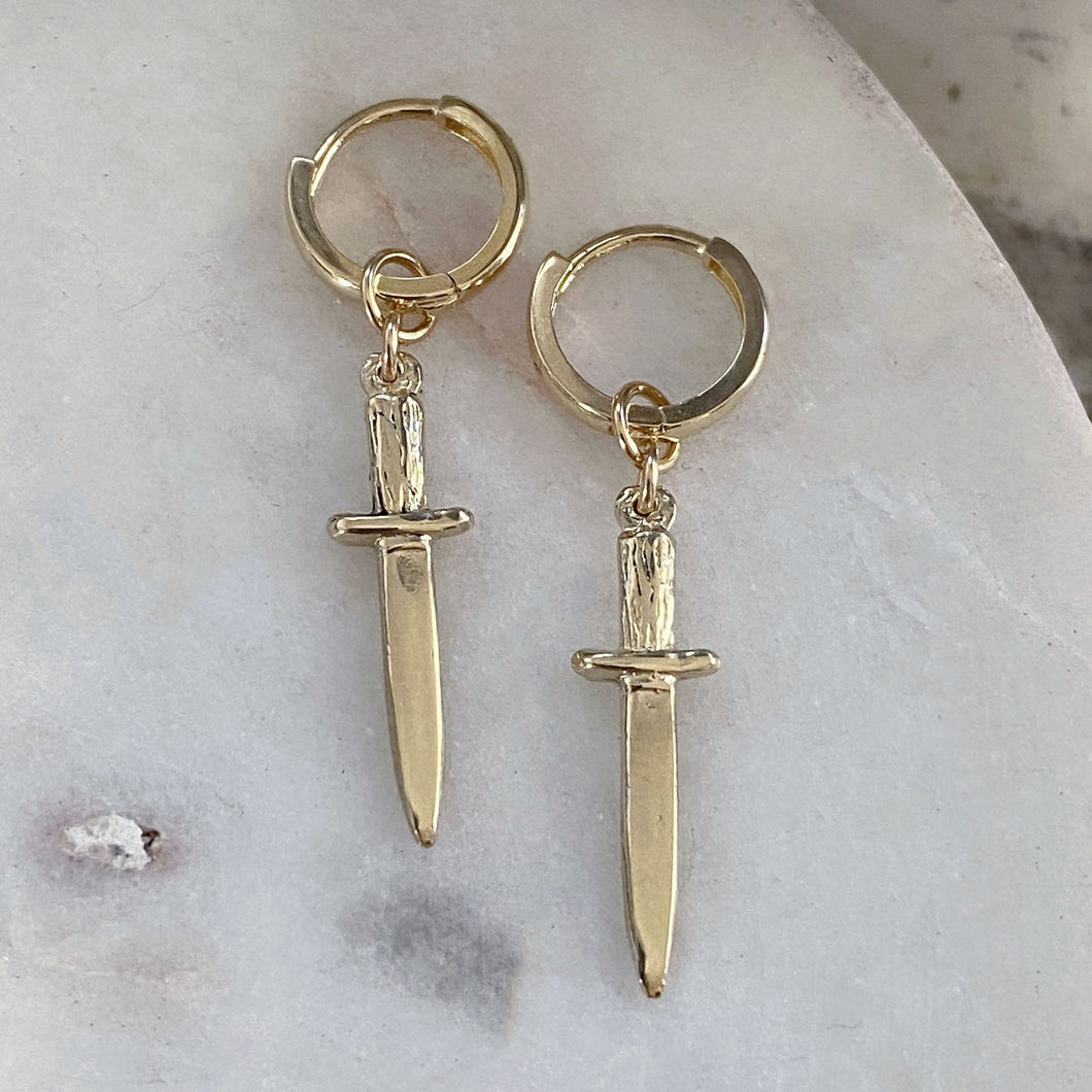 14k Yellow Gold Baby Dagger Earrings