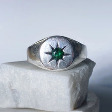 Load image into Gallery viewer, Green Garnet Starburst Signet Pinky Ring