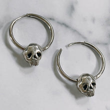 Load image into Gallery viewer, Skull Sterling Silver Hoop Earrings