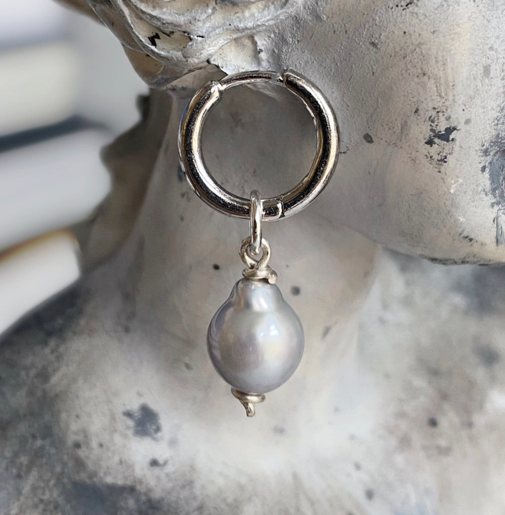 Baby Grey Pearl Hoops